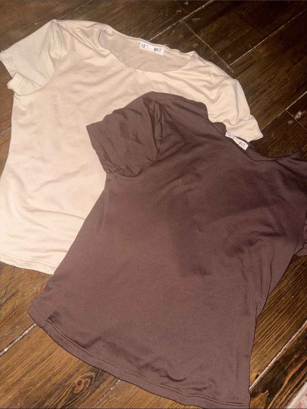 Everyday Short Sleeve Crewneck Top - Brown & Cream